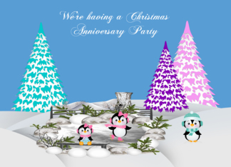 Invitations, Christmas Anniversary Party, general, penguins on ice