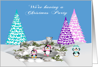 Invitations, Christmas Party, general, penguins on ice and snow card
