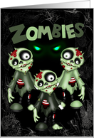 Halloween with Zombies Surrounded by Cobwebs and Glowing Eyes card