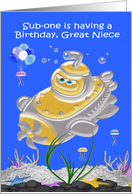 Birthday to Great Niece, submarine in the ocean with jellyfish, coral card
