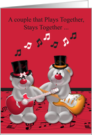 1st Wedding Anniversary, an adorable bear couple playing guitars card