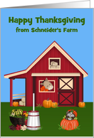 Thanksgiving, custom name, Adorable farm theme with a horse and cat card