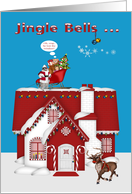 Christmas, general, jingle bells theme, Raccoon with sleigh, reindeer card