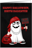 Halloween to Birth Daughter, Rapper ghost with a bag of treats, sign card