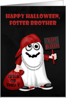 Halloween to Foster Brother, Rapper ghost with a bag of treats, sign card
