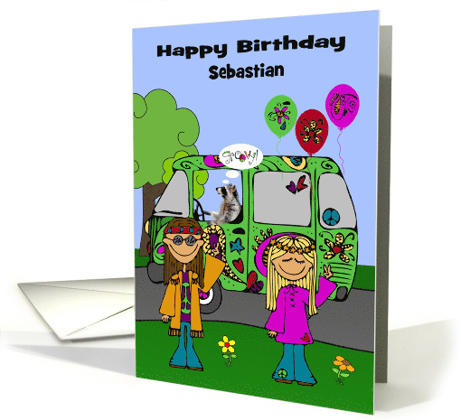 Birthday, custom name, hippie theme, Hippies with raccoon... (1452616)