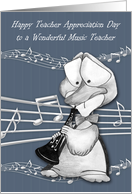 Teacher Appreciation Day to Music Teacher Card Duck Playing an Oboe card