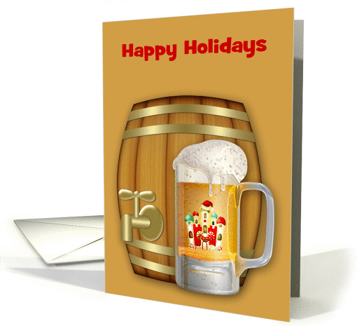 Happy Holidays, general, a decorated mug of beer with a mini keg card