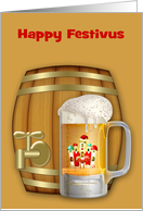 Festivus, general, a decorated mug of beer with a mini keg card