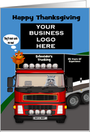 Thanksgiving, business custom logo, name, raccoon driving semi card