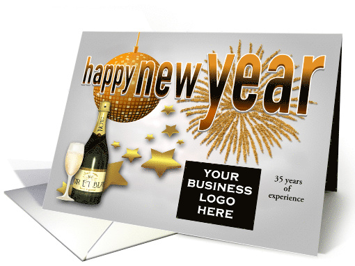 New Year's Business Custom Logo Card with a Ball and Gold... (1454372)