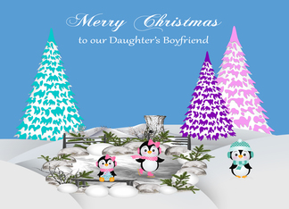 Christmas to Daughter's Boyfriend with Penguins on Ice and Snow