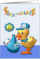 Invitations to baby shower, boy, cute duck with an adorable baby bear card