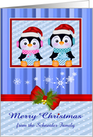 Christmas, from custom name, adorable penguins holding presents card
