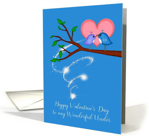 Valentine's Day to Uncles, cute birds sharing a worm with a heart card