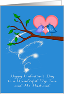 Valentine’s Day to Step Son and Husband, cute birds sharing a worm card