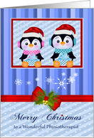 Christmas to Physiotherapist, adorable penguins holding presents card