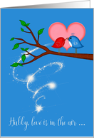 Valentine’s Day to Husband, adorable birds sharing a worm on a limb card