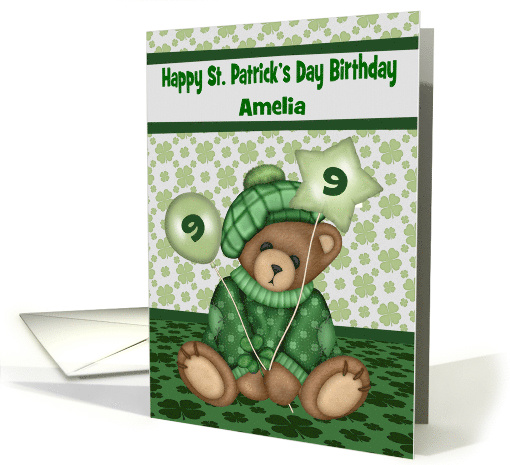 9th Birthday on St. Patrick's Day, custom name, bear... (1462518)