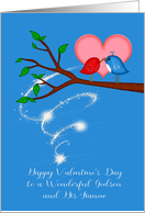 Valentine’s Day to Godson and Fiancee, adorable birds with worm card