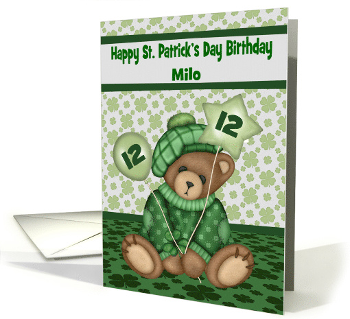 12th Birthday on St. Patrick's Day, custom name, bear... (1464408)