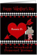 Valentine’s Day to Personal Trainer, custom name, hippopotamus card