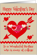Valentine’s Day to Brother away at college, red, white, pink hearts card