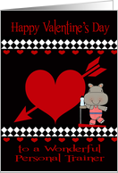 Valentine’s Day to Personal Trainer, hippopotamus on treadmill card