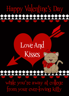 Valentine's Day away at college from the cat, Red hearts, diamonds