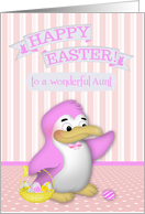 Easter to Aunt, cute penguin with a basket full of decorated eggs card
