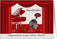 Congratulations on piano recital to granddaughter, raccoon taking bow card