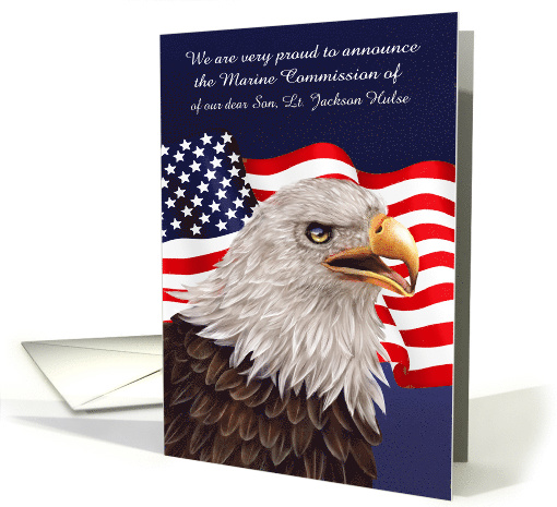 Announcements of Marine Commission, custom, bald eagle with flag card