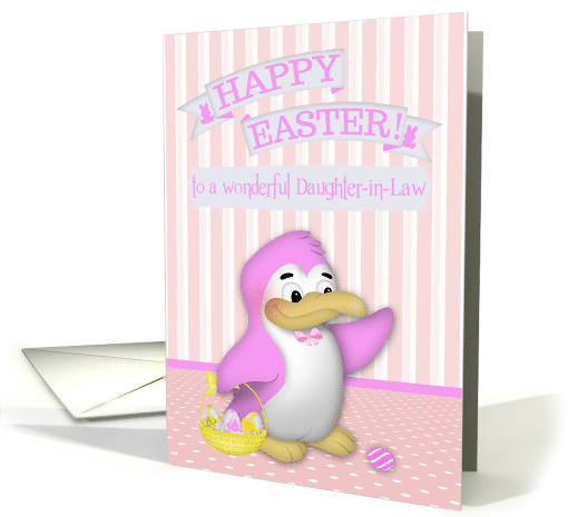 Easter to Daughter-in-Law, adorable penguin with a basket of eggs card
