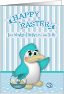 Easter to Brother-in-Law To Be, adorable penguin with a basket of eggs card