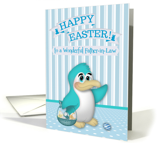 Easter to Father-in-Law, adorable penguin with a basket of eggs card