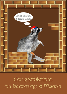 Congratulations on becoming Mason, cute raccoon building a brick wall
