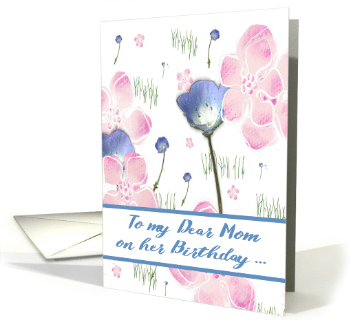 Birthday to Mom, pretty colorful flowers on a white background card