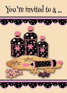 Invitations to Baking Party, cute flower cookie cut outs, polka dots