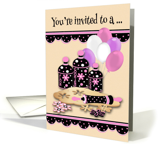 Invitations to Baking Birthday Party, cute flower cookie cut outs card