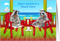 Invitations to Beach Party, Raccoons enjoying cocktails on a deck card
