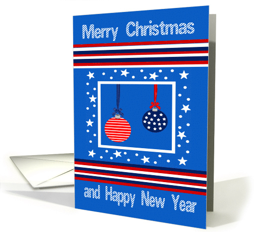 Christmas, patriotic, general, red, white and blue ornaments card