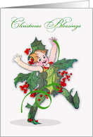 Christmas, general, religious, adorable vintage leaf boy with holly card