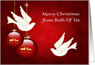 Christmas from Both Of Us, beautiful ornaments with doves on red card