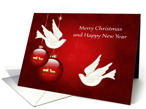 Christmas, general, beautiful ornaments with white doves on red card