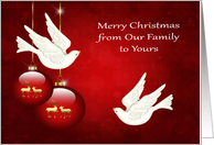 Christmas from Our Family to Yours, beautiful ornaments with doves card