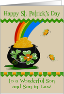 St. Patrick’s Day to Son and Son-in-Law, a pot of gold with a rainbow card