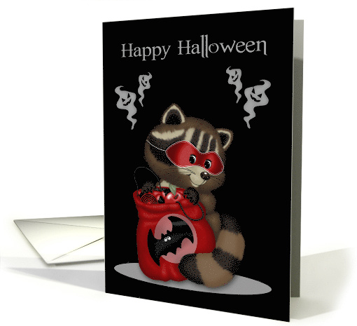 Halloween, general, adorable raccoon with a red mask and... (1487720)
