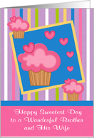 Sweetest Day to Brother and Wife, Cupcakes on colorful stripe paper card