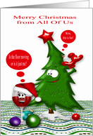 Christmas from All Of Us with a Wine Glass Wearing Santa Claus Hat card