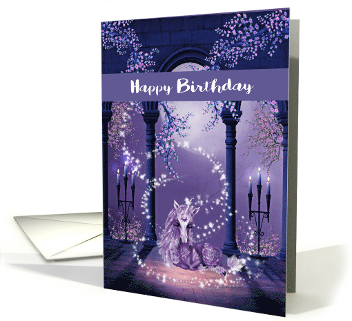 Birthday Card with a Beautiful Ultra Purple and White Unicorn card